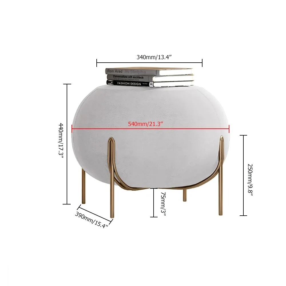 Repose-pieds Ottoman en velours sphérique gris en métal doré image de fenêtre