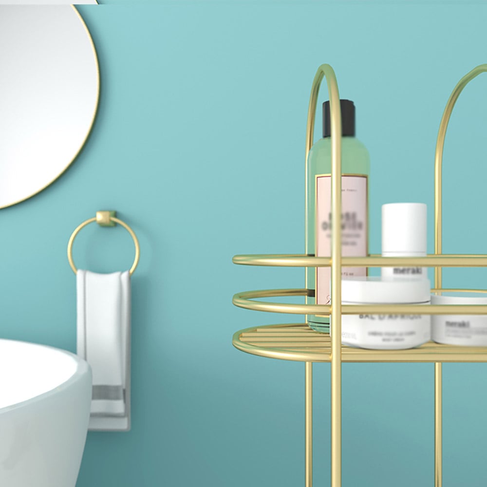 3 Tiers Gold Freestanding Storage Bathroom Shelves with Handles window image