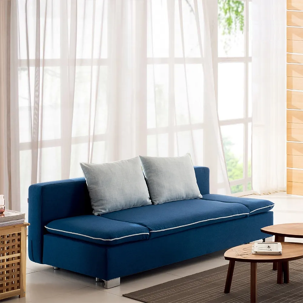 Full Sleeper Sofa Blue Upholstered Convertible Sofa with Storage 3 Function window image