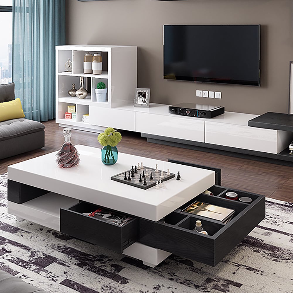 Modern Black Coffee Table with Storage in MDF & Metal window image