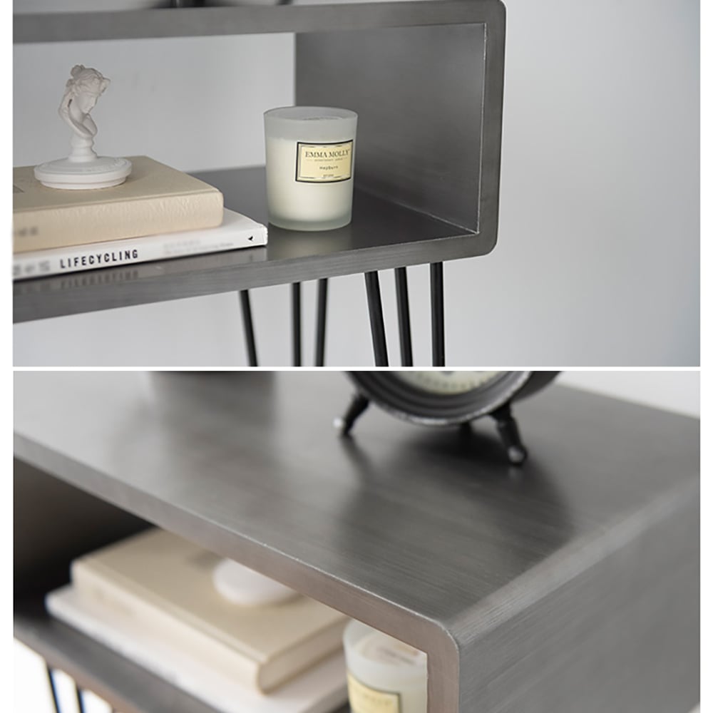 Modern Gray End Table with Storage in MDF & Metal window image