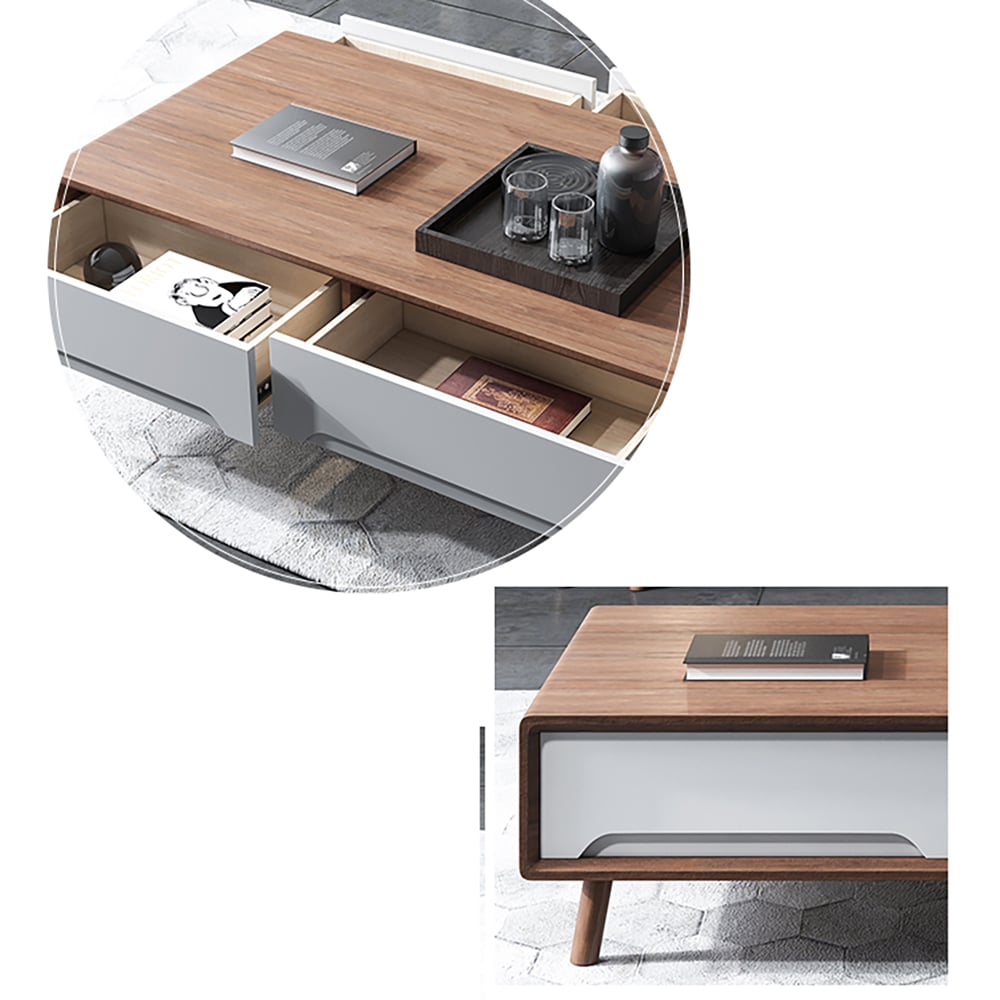 Witte moderne salontafel met laden in eikenhout Vensterafbeelding