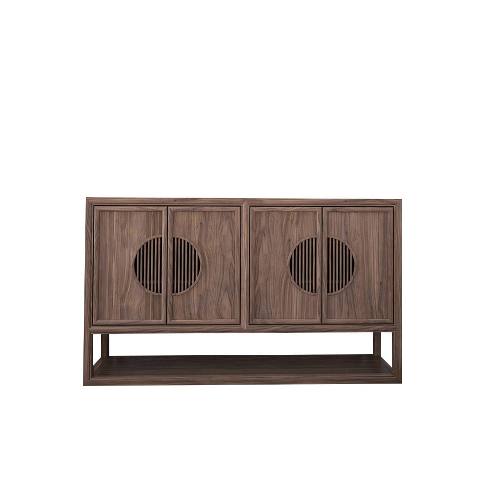 52" Walnut Sideboard Buffet Neo Chinese Style Kitchen Cabinet with Bottom Shelf window image