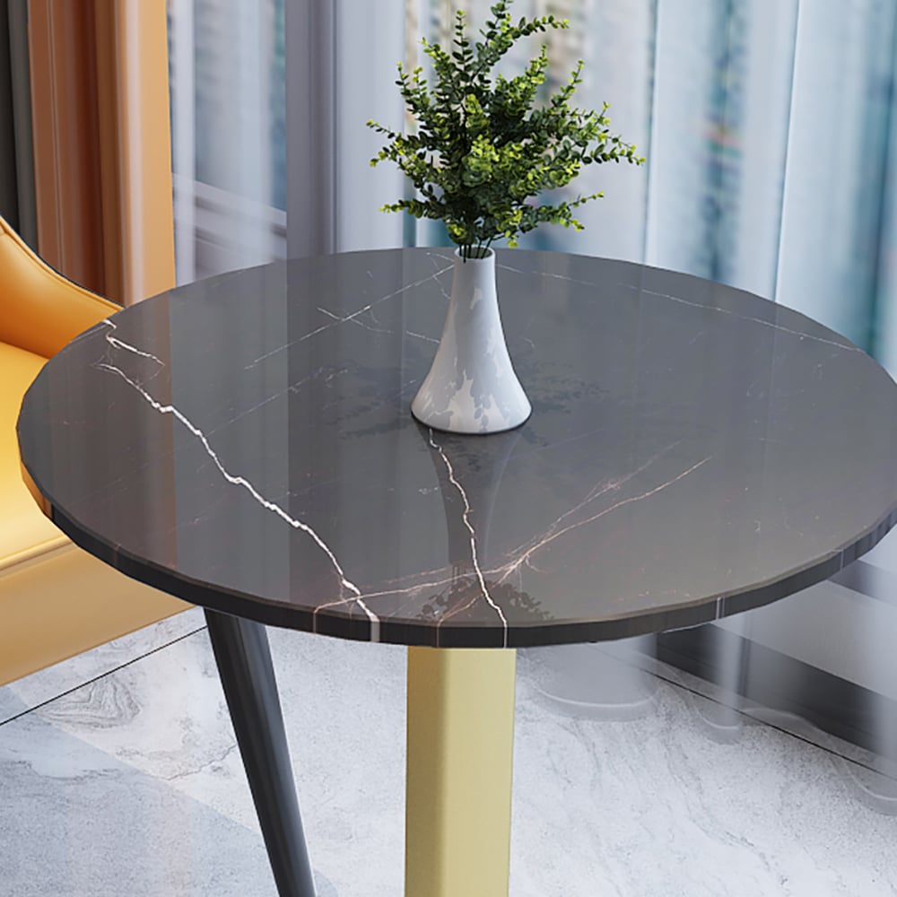 Black Modern Round End Table with Sintered Stone Top & Metal Frame window image