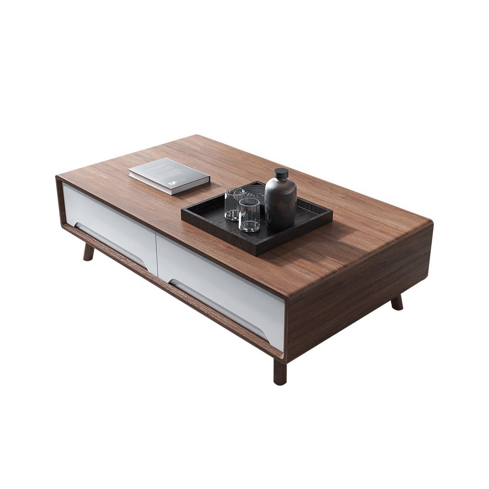 Witte moderne salontafel met laden in eikenhout Vensterafbeelding