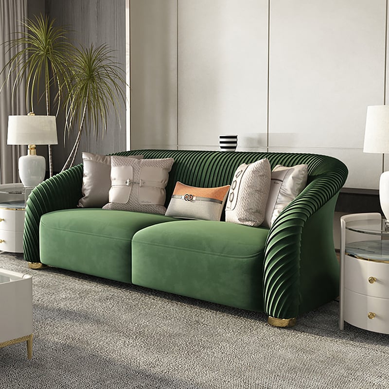 85" Luxury Sofa Nappa Leather Upholstered Sofa 3-Seater Modern Sofa-Green window image