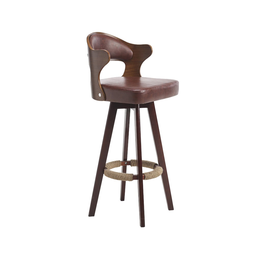 Swivel Upholstered Bar Stool Brown Mid-Century Counter Stool Set of 2 window image