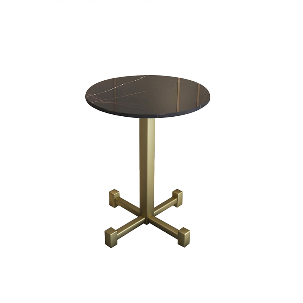 Black Modern Round End Table with Sintered Stone Top & Metal Frame window image