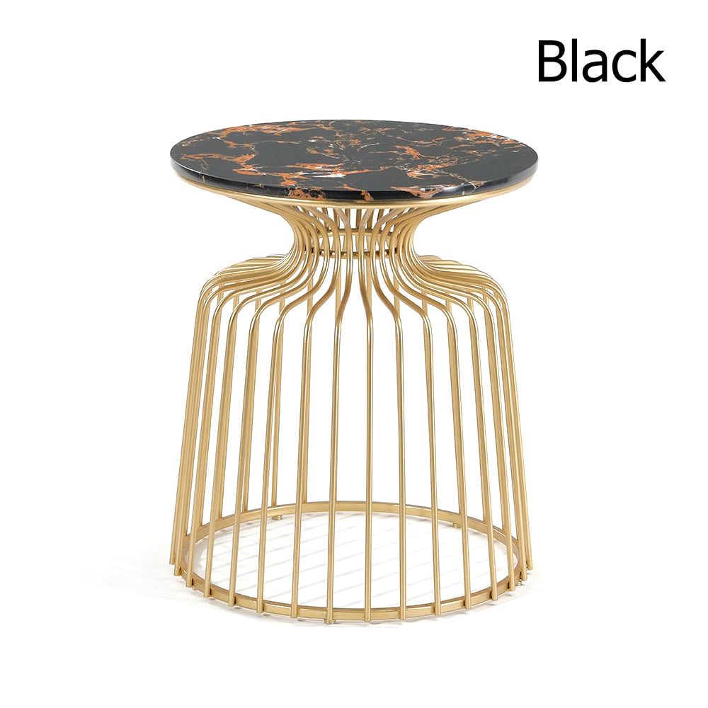 Modern Round Marble End Table in Black with Metal Frame window image
