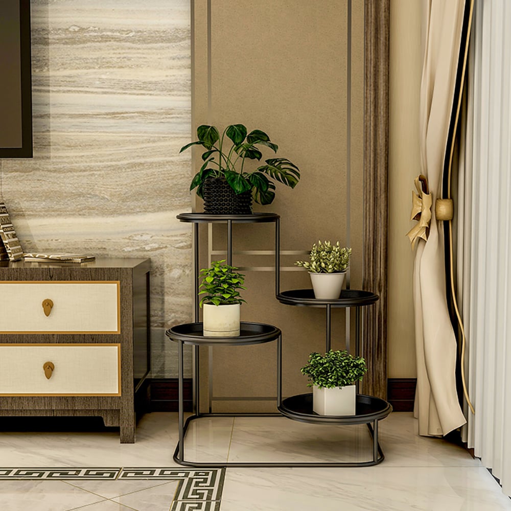 Modern 4-Tiered Ladder Plant Stand in Black window image