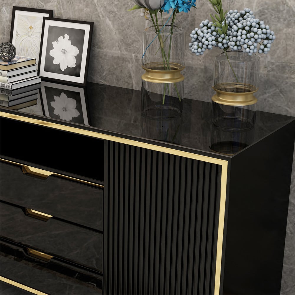 Black Sideboard Buffet Modern Sideboard Cabinet with 2 Doors & 3 Drawers in Large window image