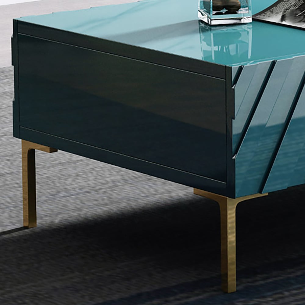 Modern Wood Coffee Table with Drawers Rectangle Accent Table in Green window image