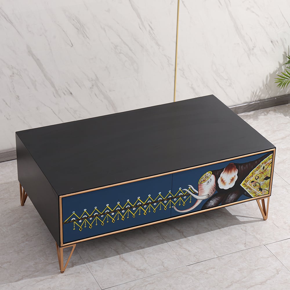 Modern Black Coffee Table with Drawers in MDF & Metal window image