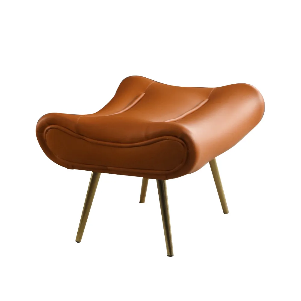 Contemporary Ottoman Footstool Leather Upholstered Gold Metal Legs window image