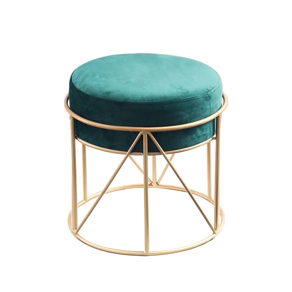 Green Pouf Ottoman Upholstered Velvet Ottoman Footrest in Gold Finish window image