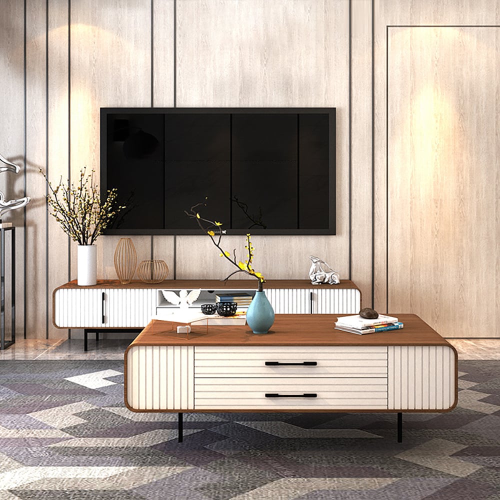 Modern Coffee Table with Drawers in Natural｜Homary