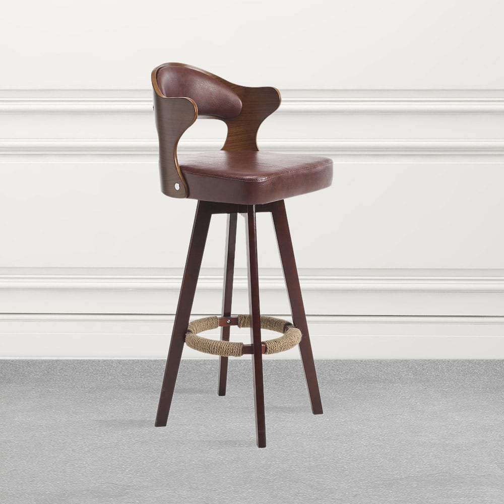 Swivel Upholstered Bar Stool Brown Mid-Century Counter Stool Set of 2 window image