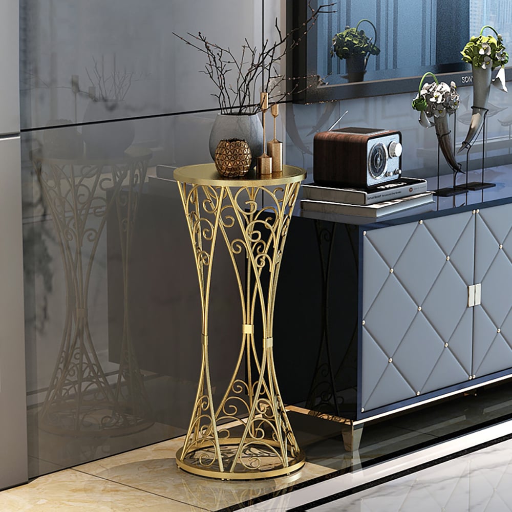 Unique Hollow Plant Stand Flower Rack in Gold window image
