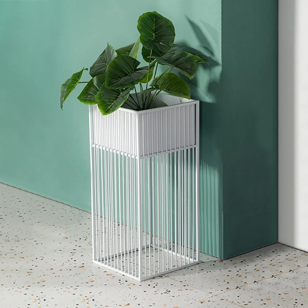 White Plant Pot Metal Planter with Stand for Indoor&Outdoor Metal window image