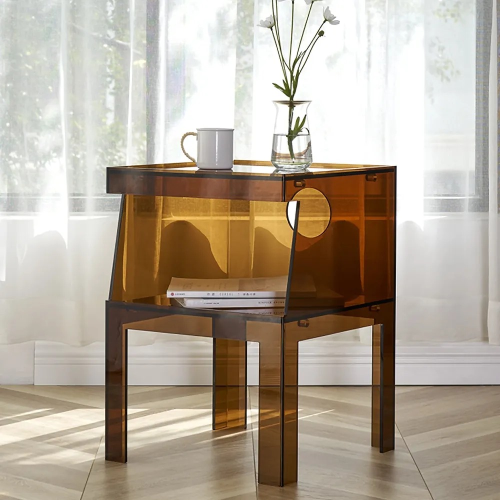 Modern Square Side Table with Storage Acrylic End Table window image