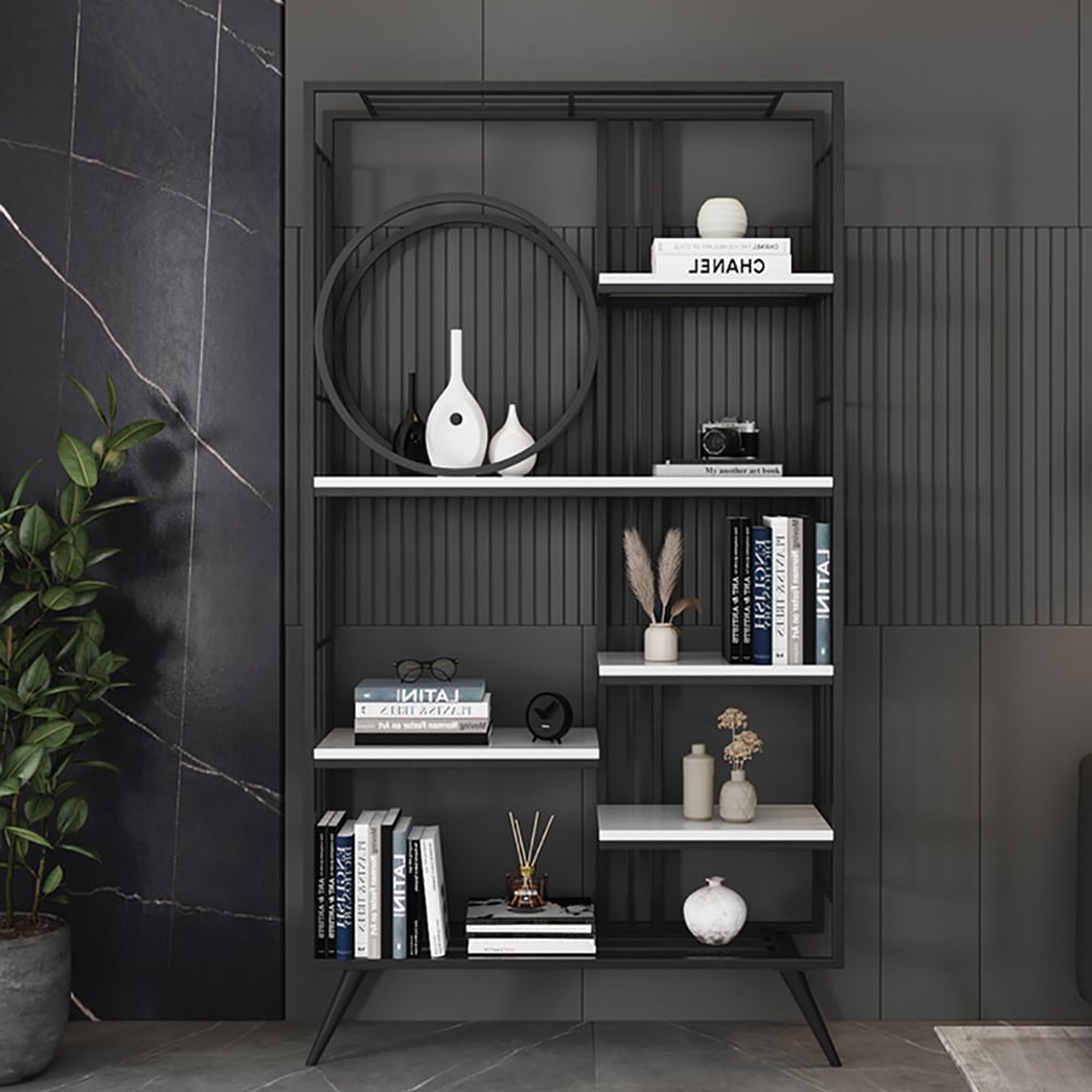 Estantería Etagere de pie contemporánea de 6 niveles en metal y madera Imagen de ventana