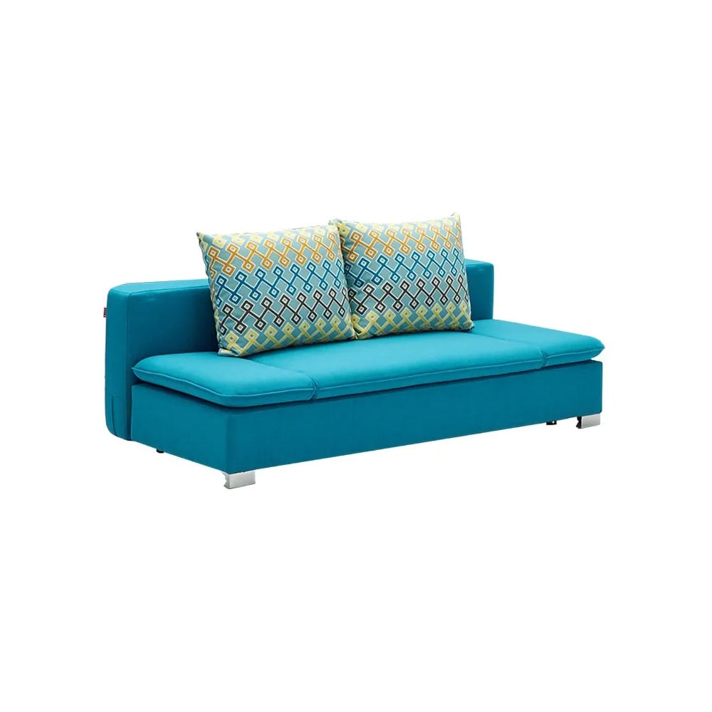 Full Sleeper Sofa Sky Blue Upholstered Convertible Sofa with Storage 3 Function window image