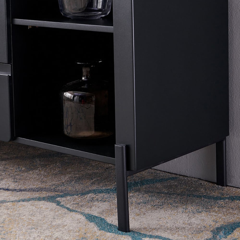 Black Modern Buffet Table Sintered Stone Sideboard Cabinet with Door & Drawers & Shelves window image