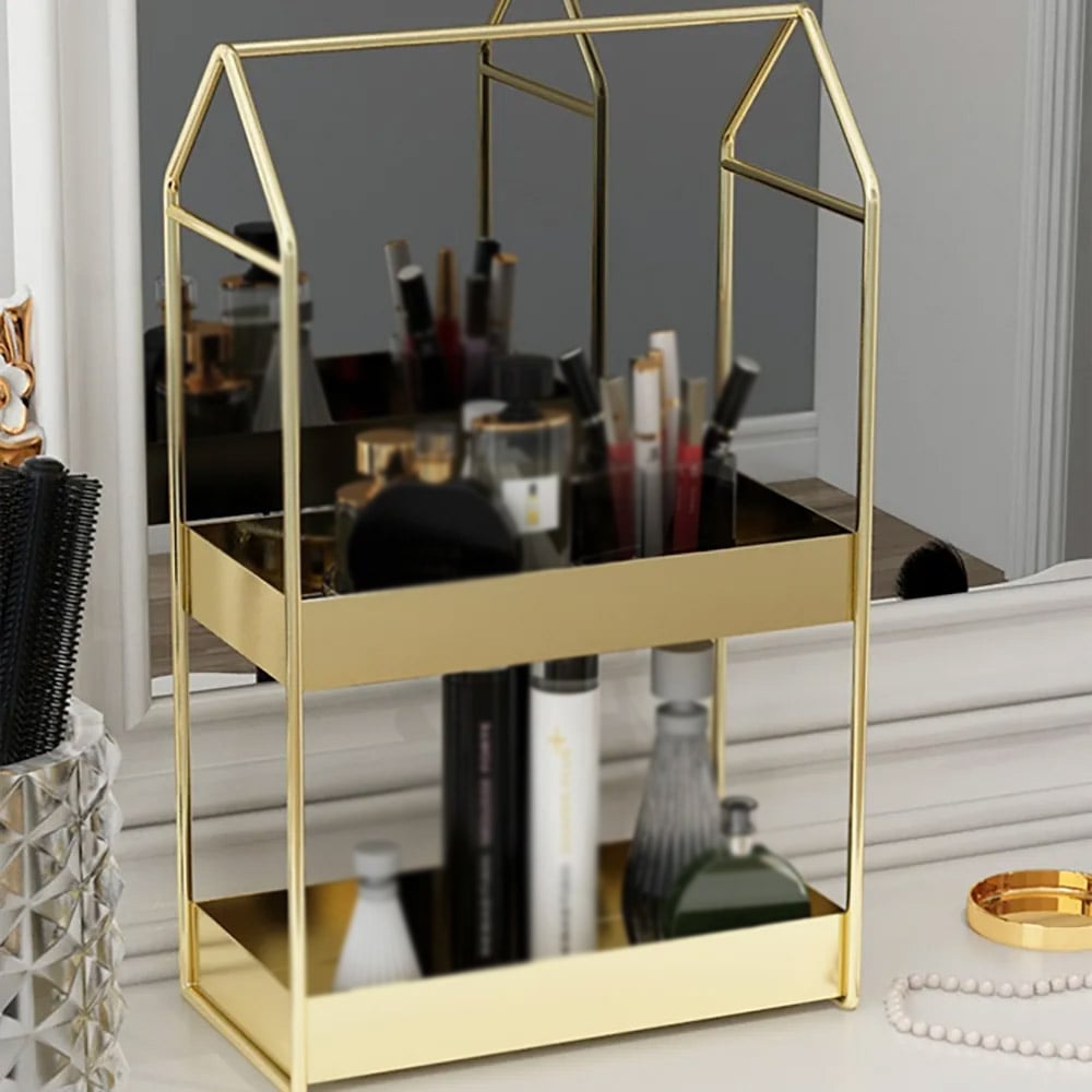 2-Tier Makeup Desk Organizer Dressing Storage Shelf window image