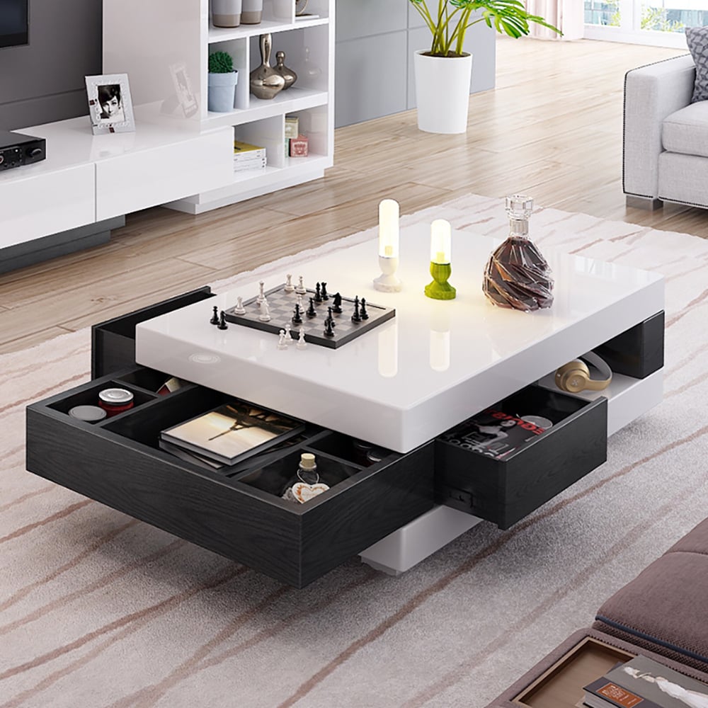 Modern Black Coffee Table with Storage in MDF & Metal window image
