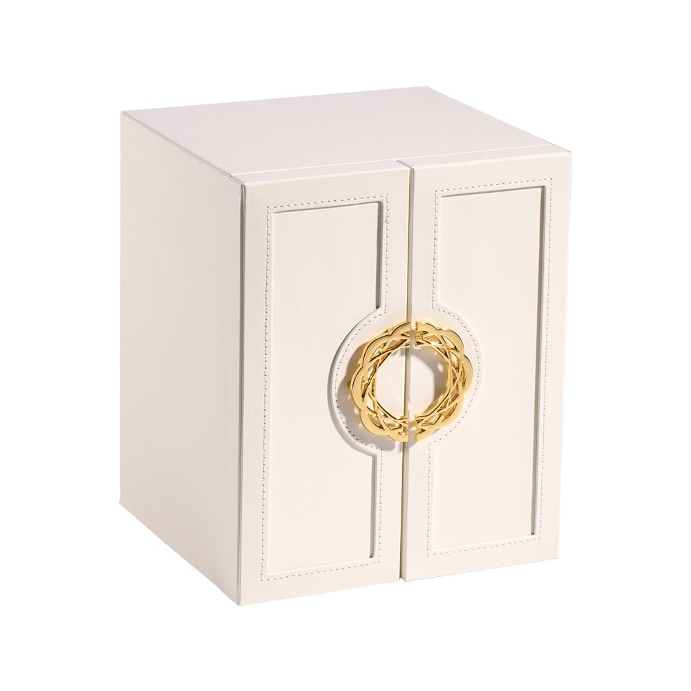 Modern Leather Jewelry Box with Doors in White window image