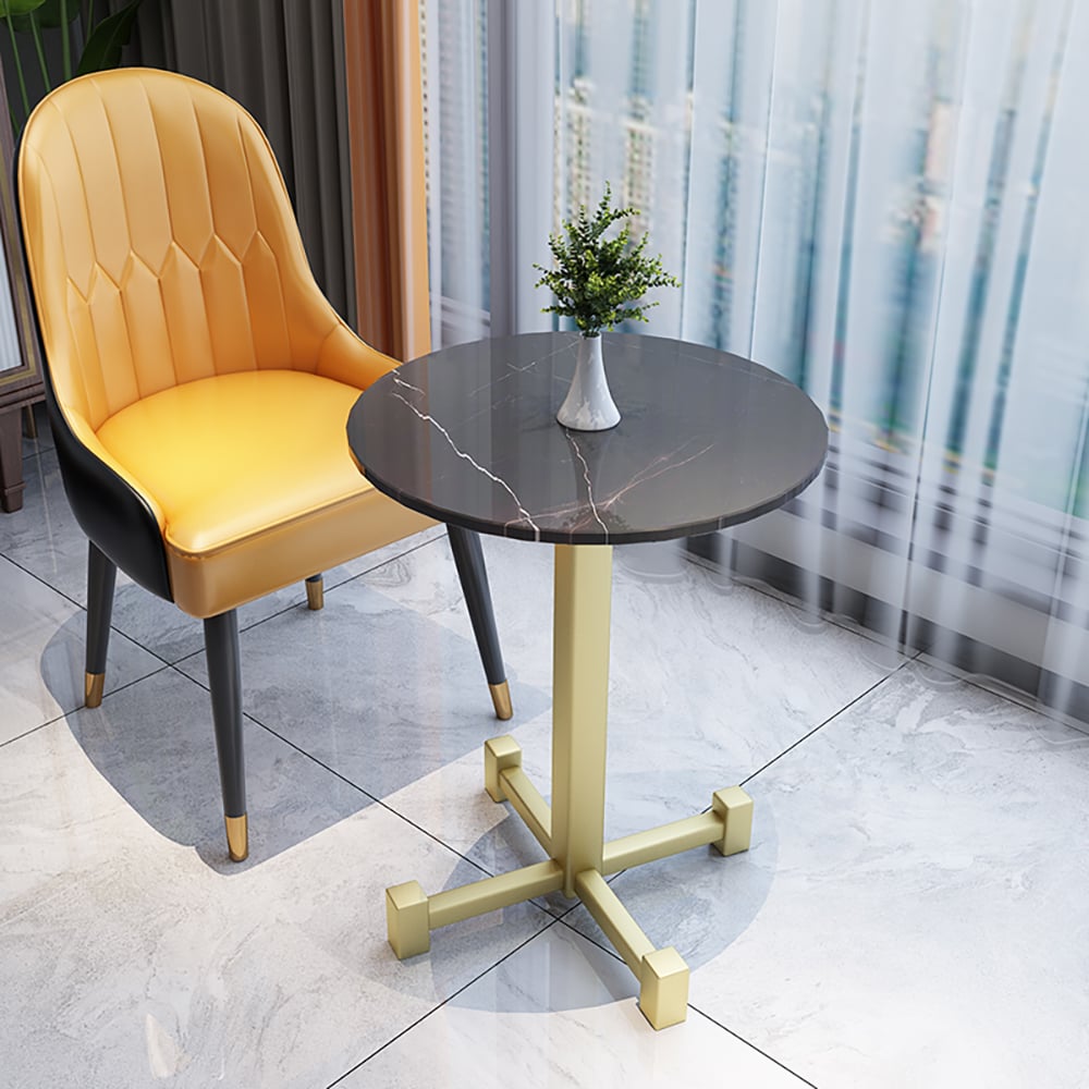 Black Modern Round End Table with Sintered Stone Top & Metal Frame window image