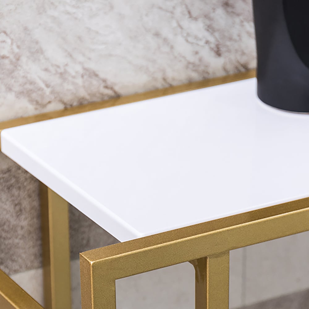 39.4" Modern White Rectangular Console Table with Gold Metal Base window image