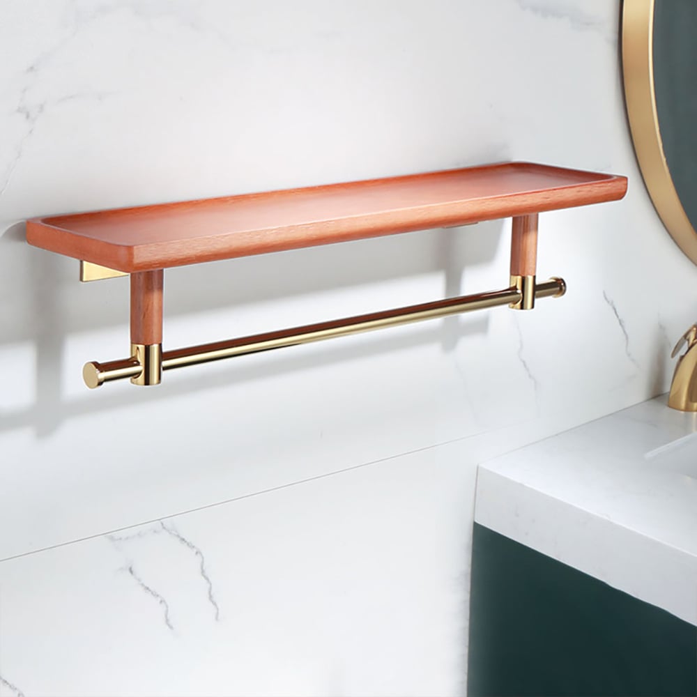 Moderne badkameropbergplank met koperen handdoekenrek Vensterafbeelding
