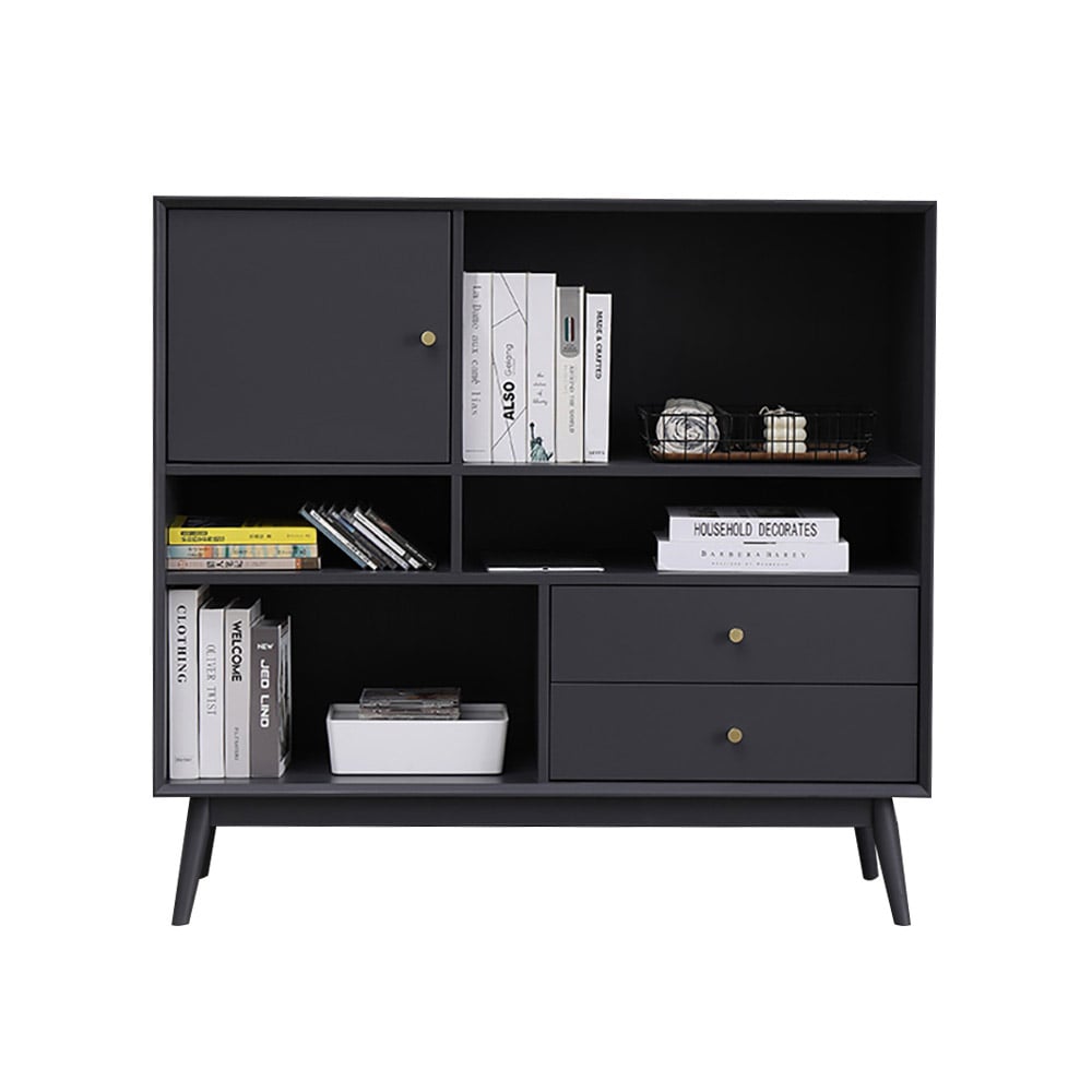 Modern Minimalist Gray Cabinet with Door & Drawers & Shelves in Large window image