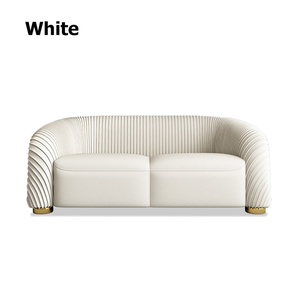 85" Luxury Sofa Nappa Leather Upholstered Sofa 3-Seater Modern Sofa in Cream window image