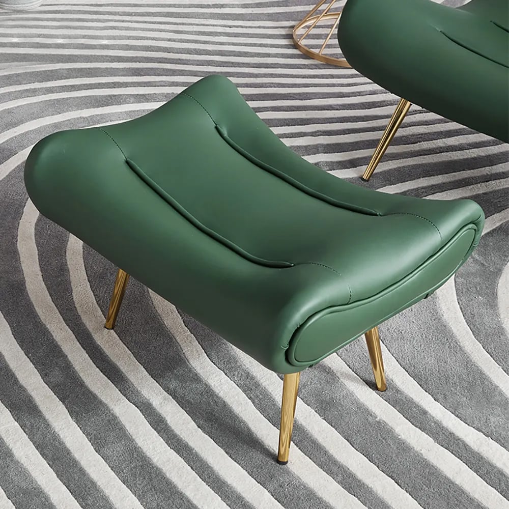 Contemporary Ottoman Footstool Leather Upholstered Gold Metal Legs window image