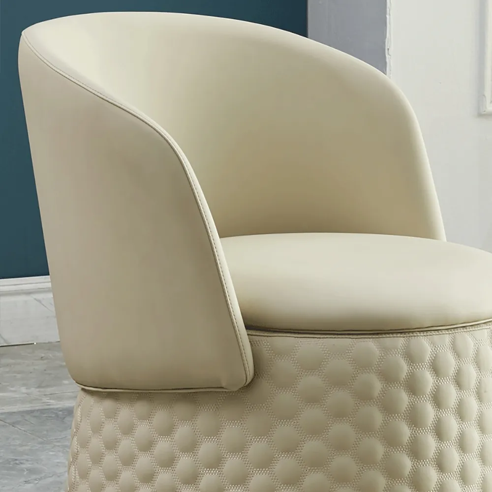 Off White Round Stool  Microfiber Leather Upholstered Ottoman with Swivel Base window image