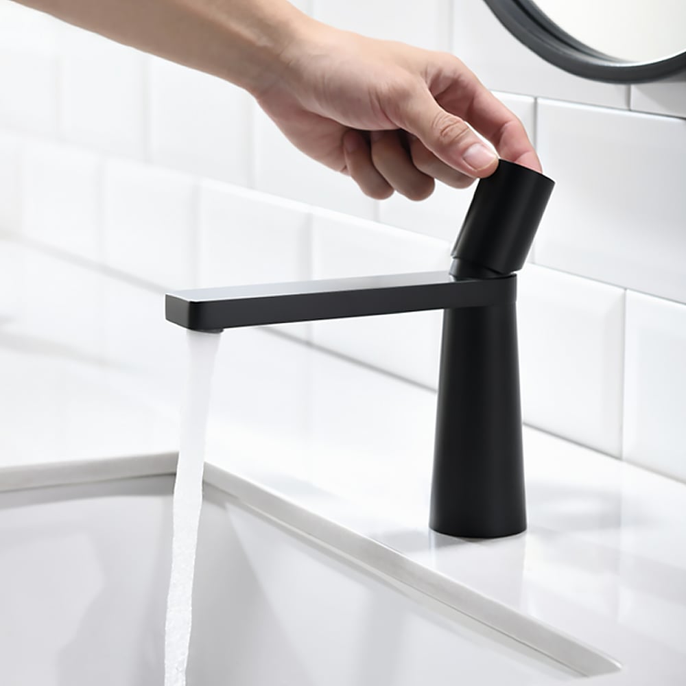 Modern Black Single Hole Bathroom Sink Faucet Single Knob Solid Brass window image
