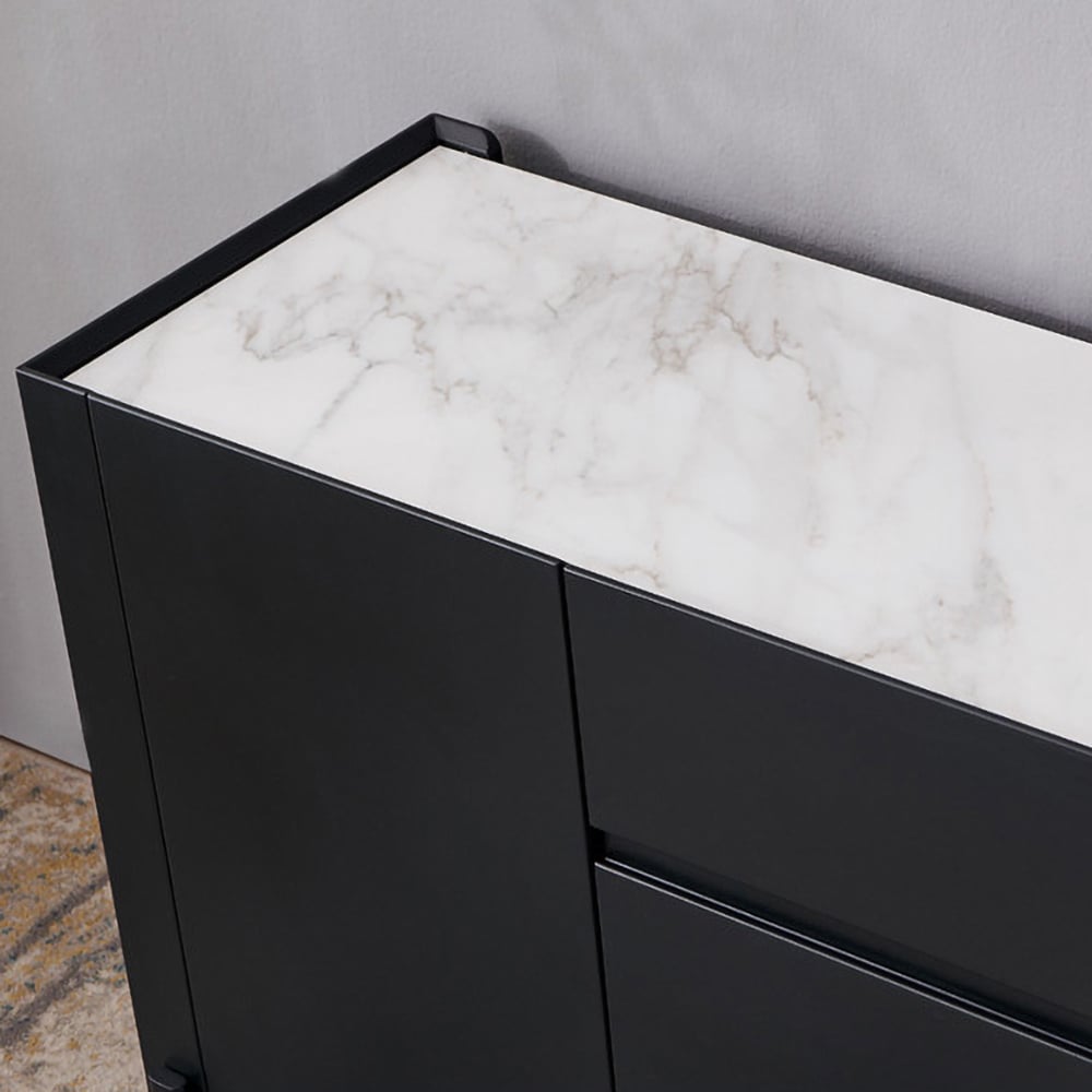 Black Modern Buffet Table Sintered Stone Sideboard Cabinet with Door & Drawers & Shelves window image