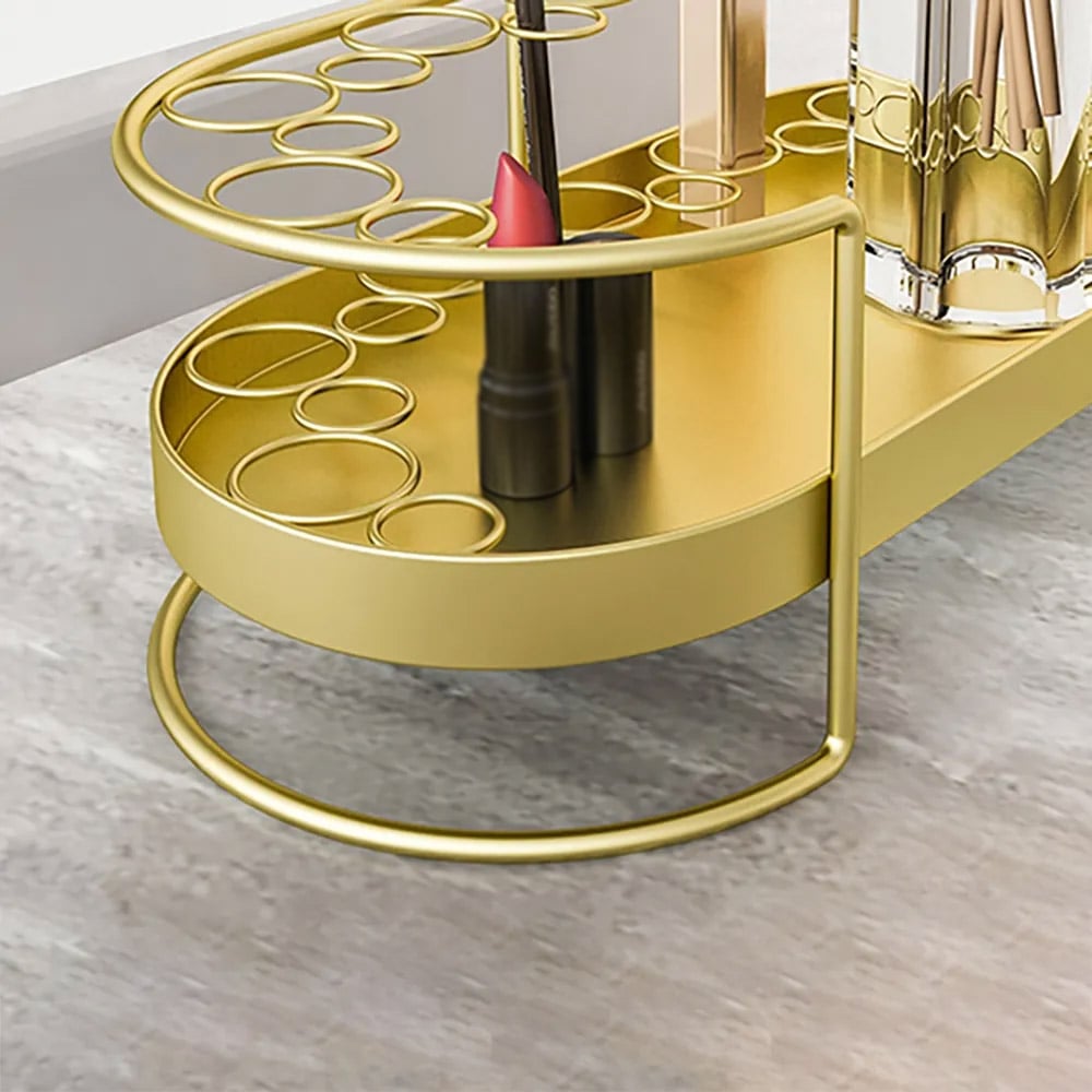 Modern Gold Makeup Oval Desk Organizer Makeup Rack window image