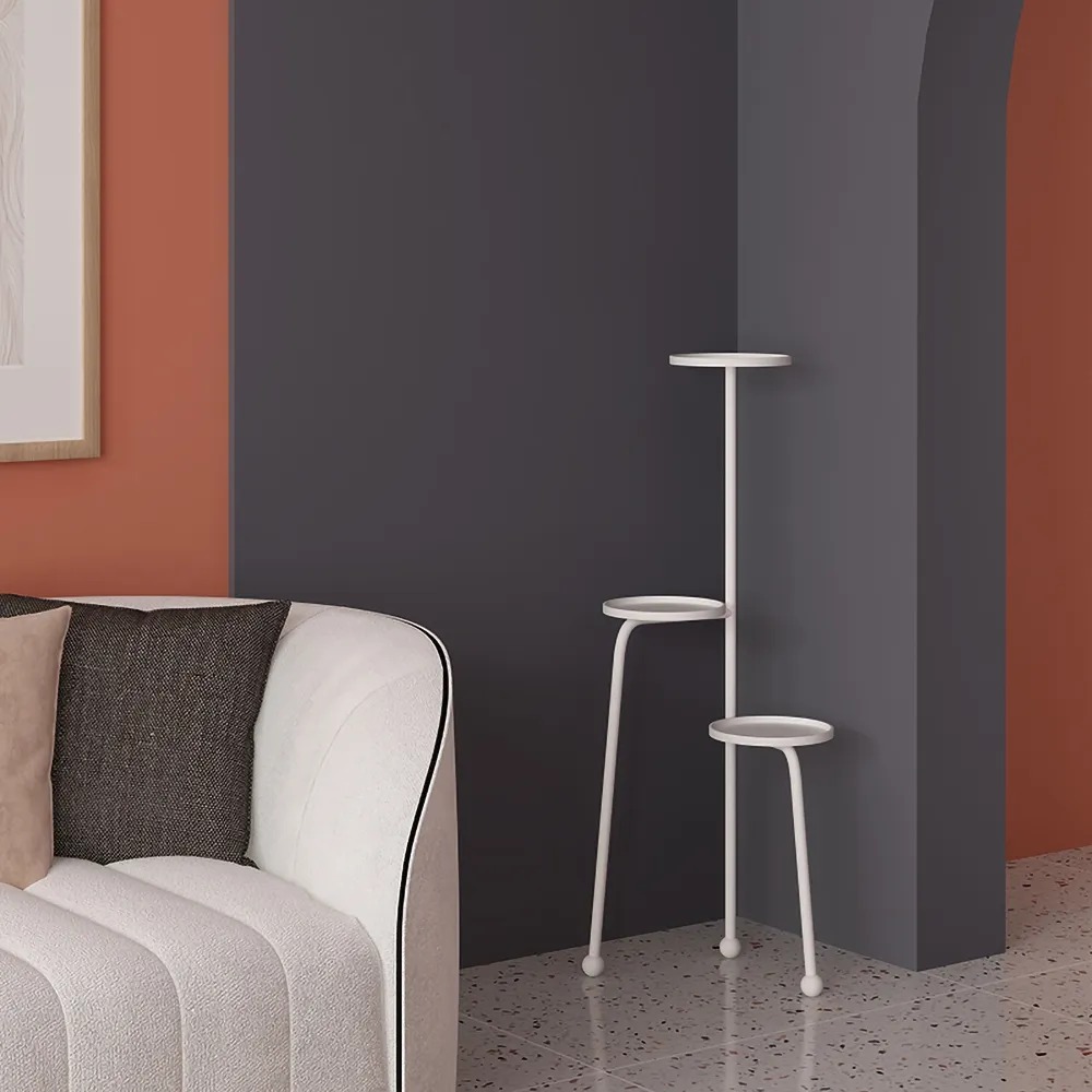 White Small Space 3-Layer Corner Floor-Standing Planter Stand with 3 Planter Trays window image