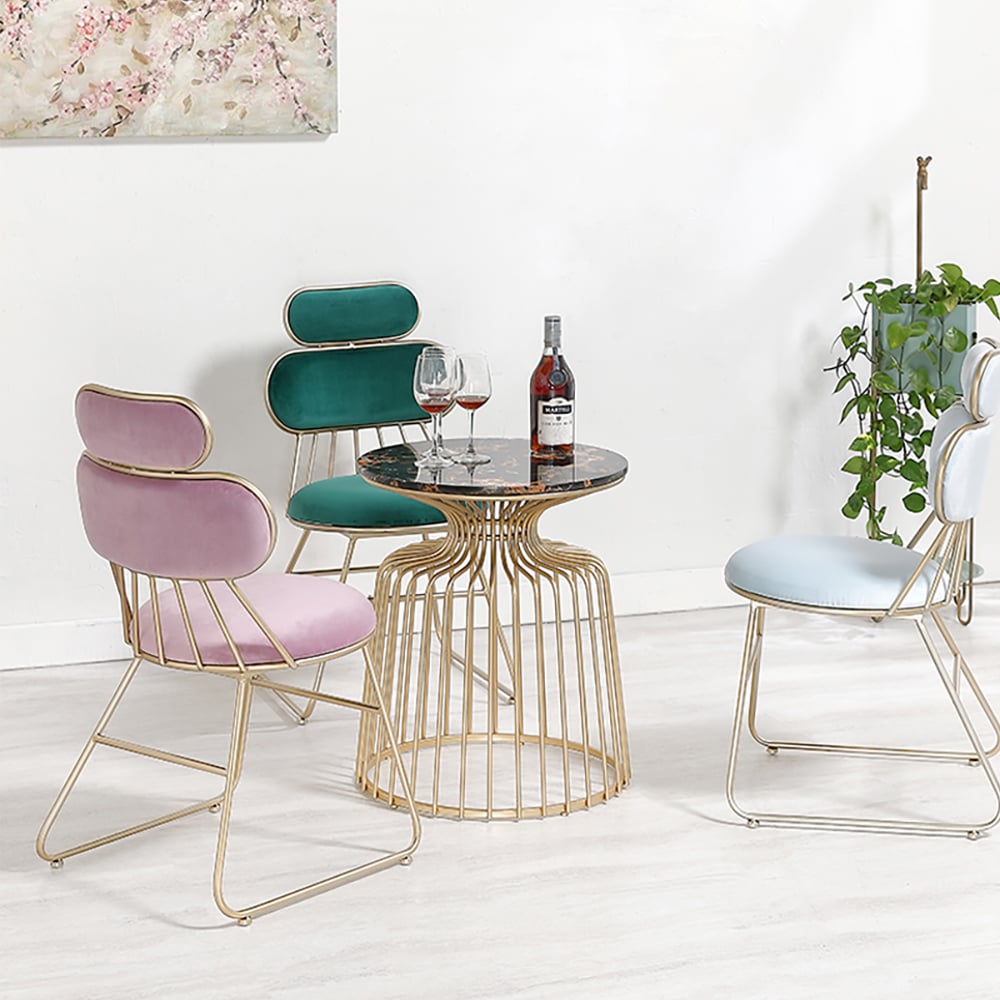 Modern Round Marble End Table in Black with Metal Frame window image