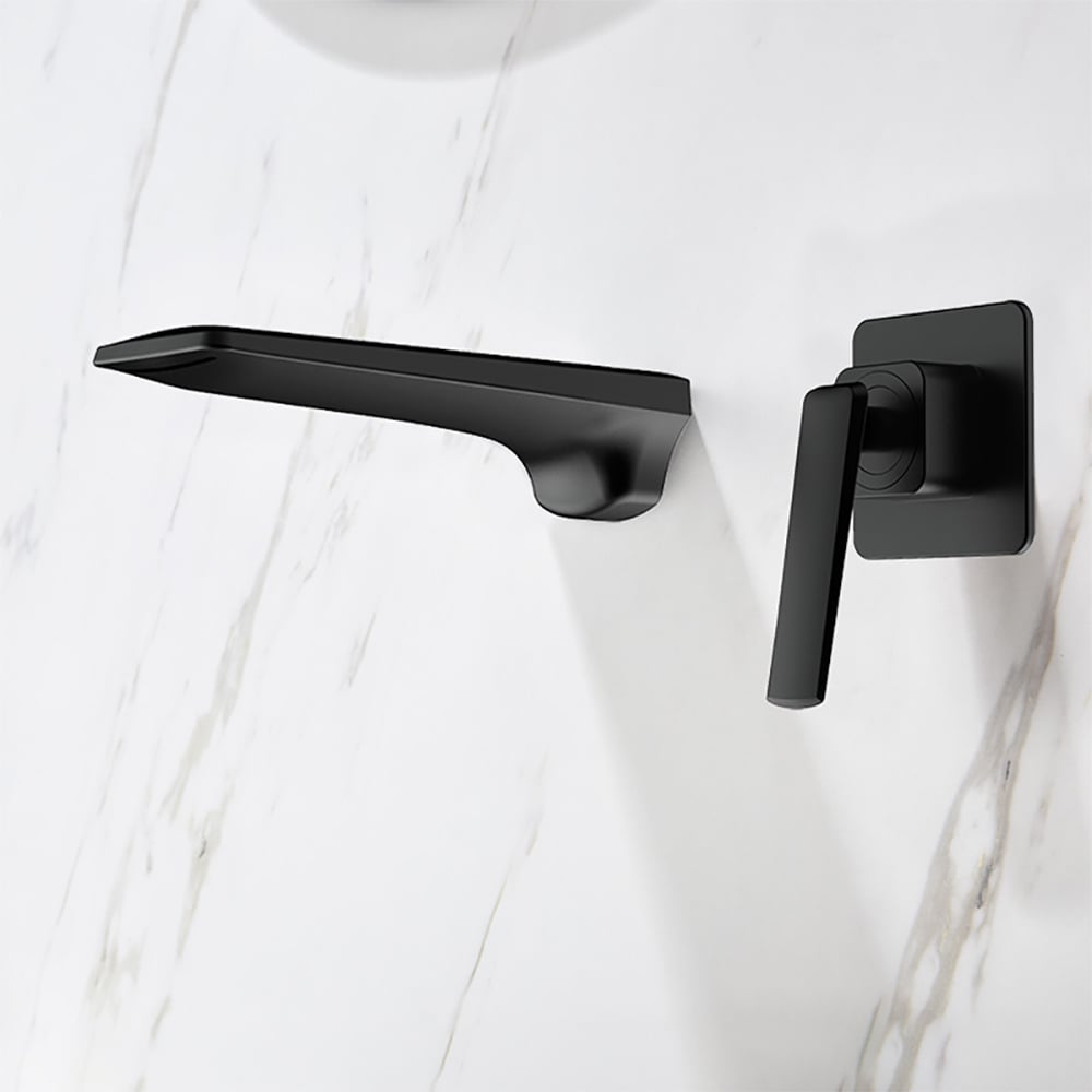 Waterfall Wall Mounted Black Bathroom Bath Filler Mixer Tap Single Lever Handle window image