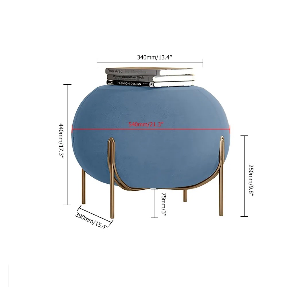 Blauw bolvormig fluweel voetensteun metaal in goud Vensterafbeelding