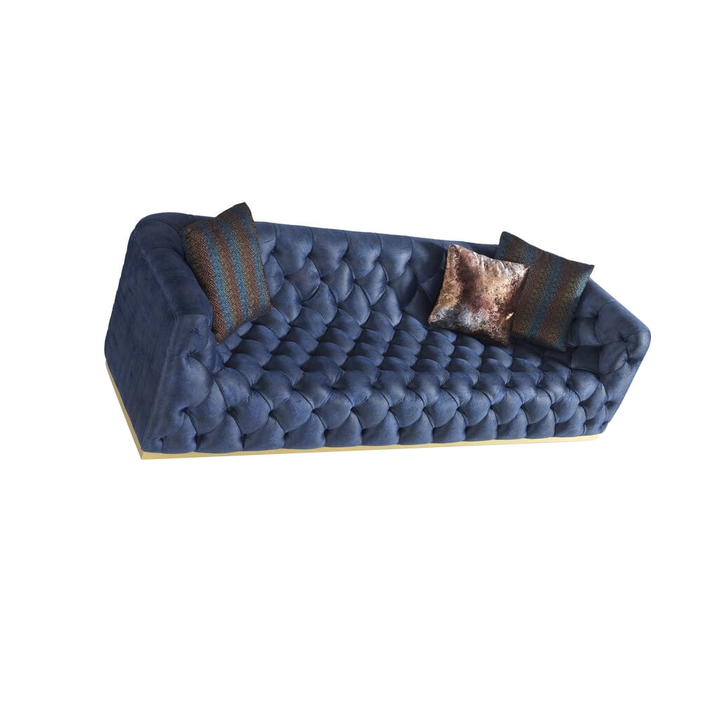 Blue 82.7" Tufted Velvet Upholstered Sofa 3-Seater Sofa with Solid Wood ...