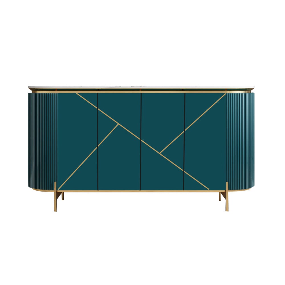 59" Modern Green Sideboard Buffet Faux Marble Top with 4 Doors 2 Shelves in Gold window image