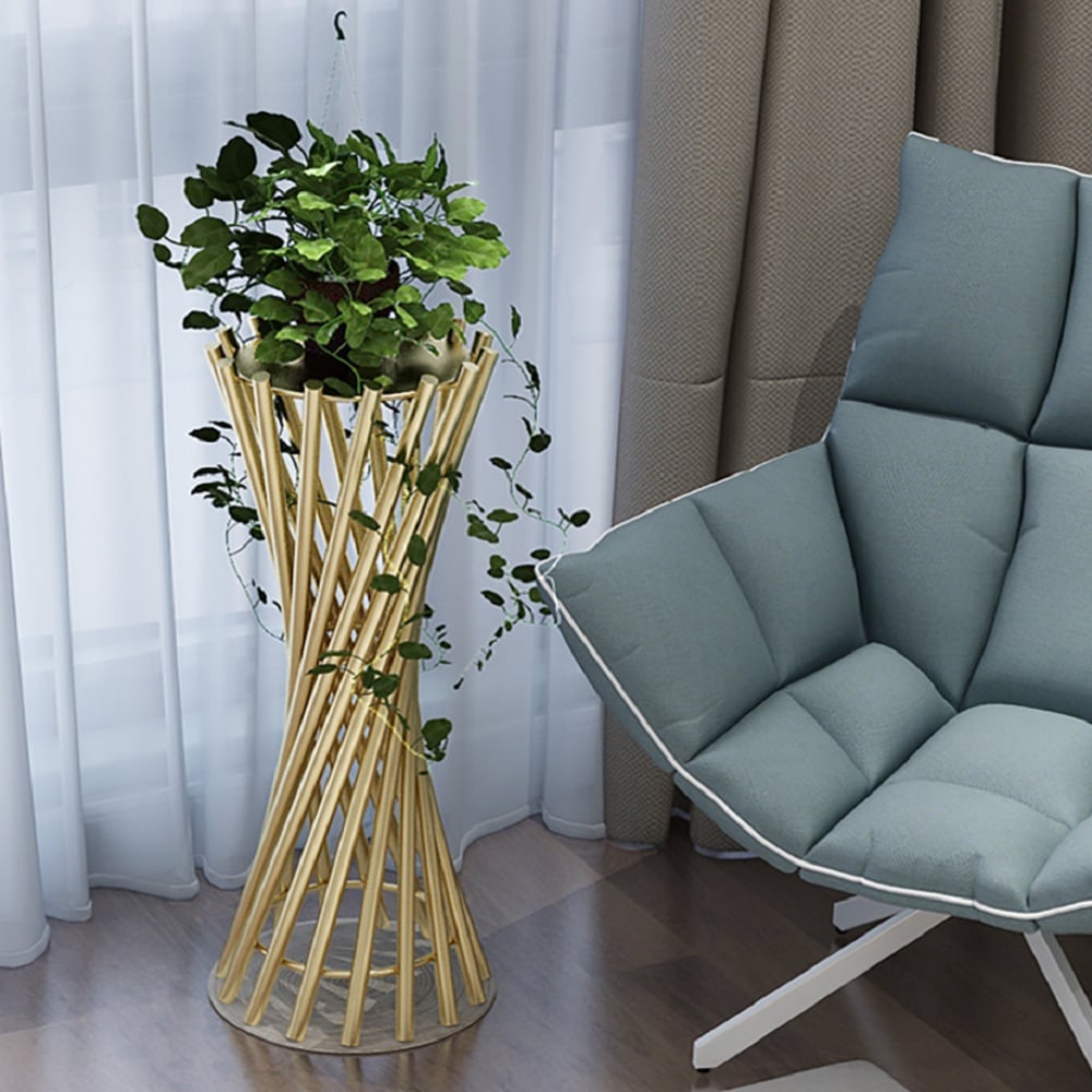 Unique Shaped Simplified Plant Stand in Gold window image