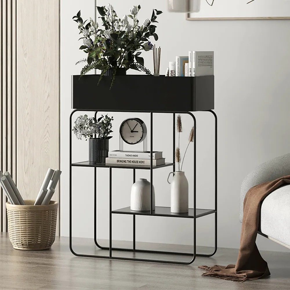 Black 3-Tier Plant Stand for Indoors Rectangular Display Shelf Storage Shelving Flower Stand window image