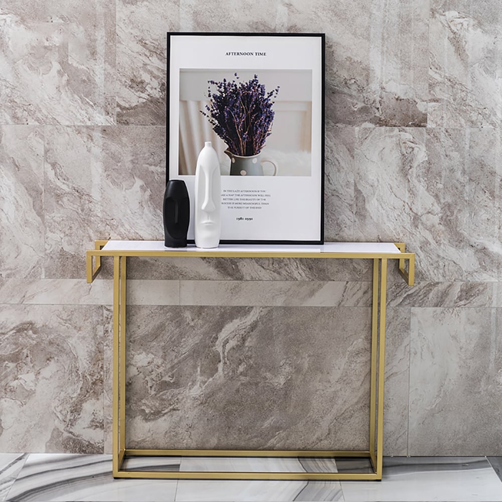 39.4" Modern White Rectangular Console Table with Gold Metal Base window image