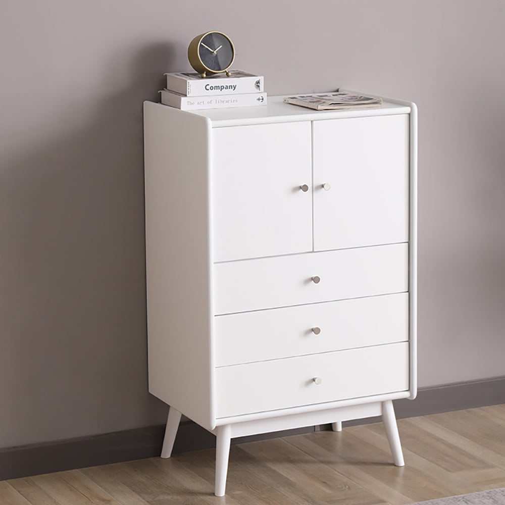 Modern Minimalist White Cabinet with 2 Doors & 3 Drawers window image